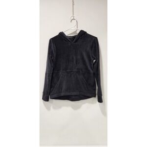 All in Motion Sz XL 14 Girls Velour Rib Hoodie Sweatshirt Black Kangaroo Pockets